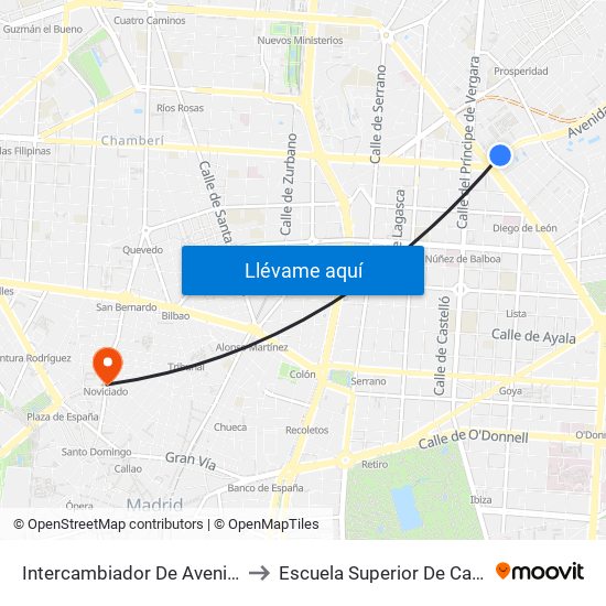 Intercambiador De Avenida De América to Escuela Superior De Canto De Madrid map