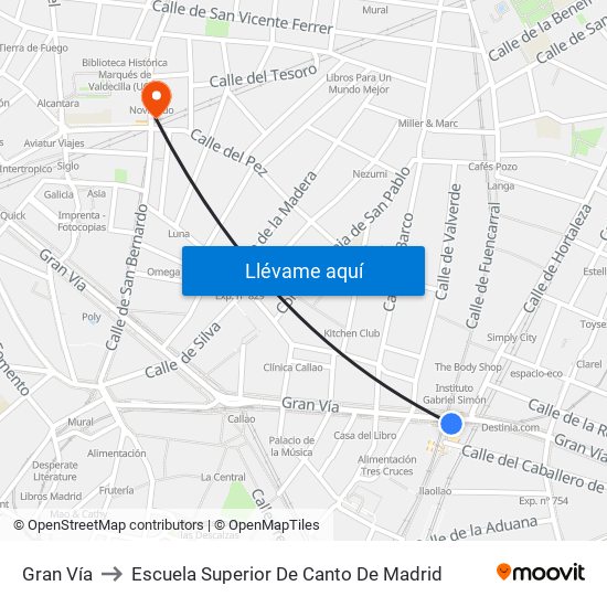 Gran Vía to Escuela Superior De Canto De Madrid map
