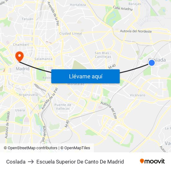 Coslada to Escuela Superior De Canto De Madrid map