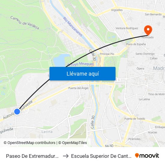 Paseo De Extremadura - El Greco to Escuela Superior De Canto De Madrid map