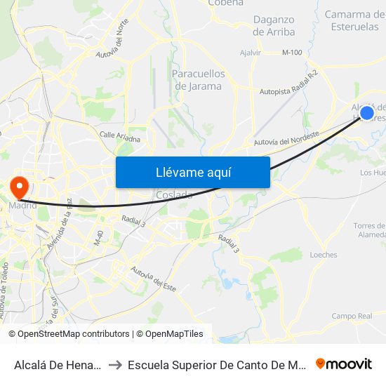 Alcalá De Henares to Escuela Superior De Canto De Madrid map