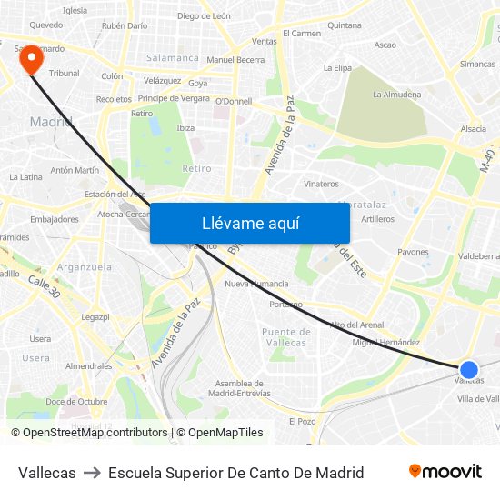 Vallecas to Escuela Superior De Canto De Madrid map