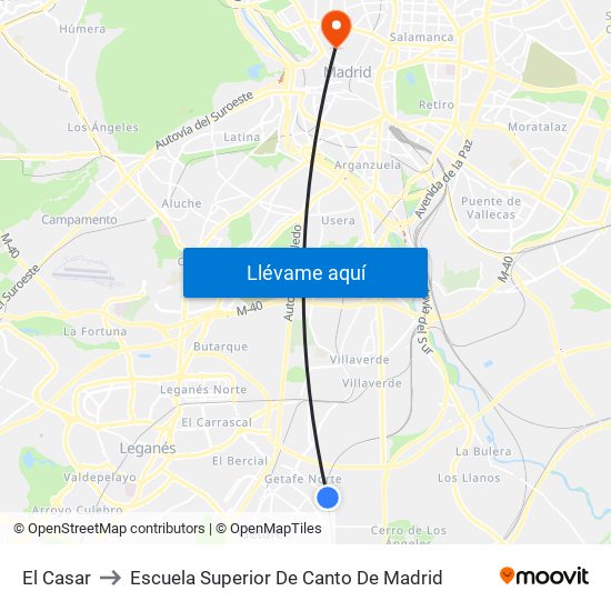 El Casar to Escuela Superior De Canto De Madrid map