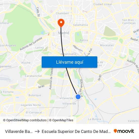 Villaverde Bajo to Escuela Superior De Canto De Madrid map