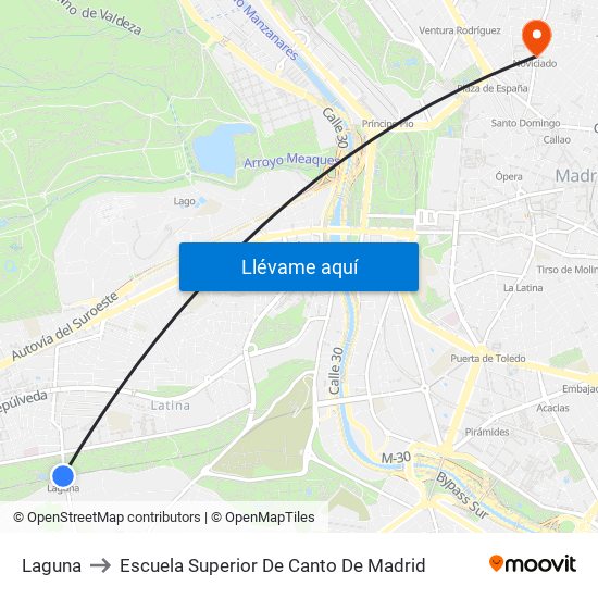 Laguna to Escuela Superior De Canto De Madrid map
