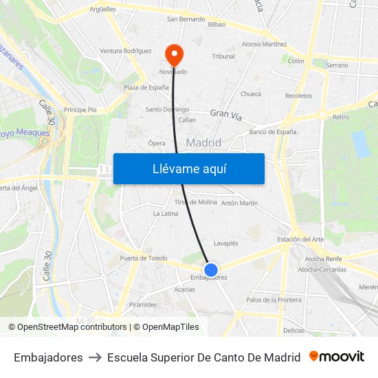 Embajadores to Escuela Superior De Canto De Madrid map