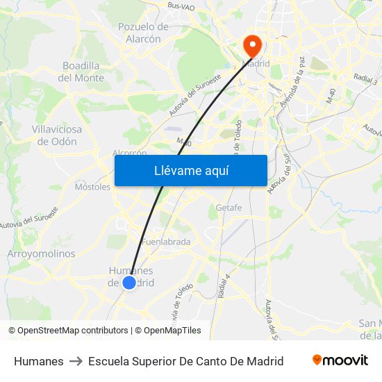 Humanes to Escuela Superior De Canto De Madrid map