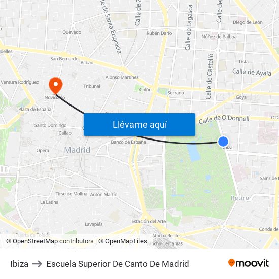 Ibiza to Escuela Superior De Canto De Madrid map