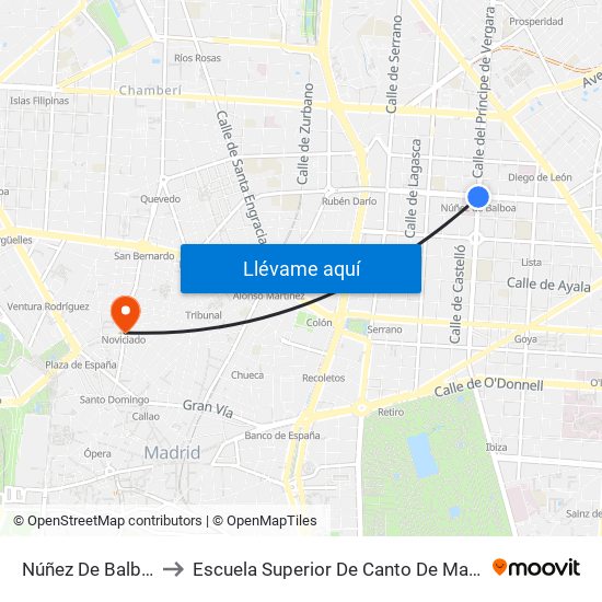 Núñez De Balboa to Escuela Superior De Canto De Madrid map