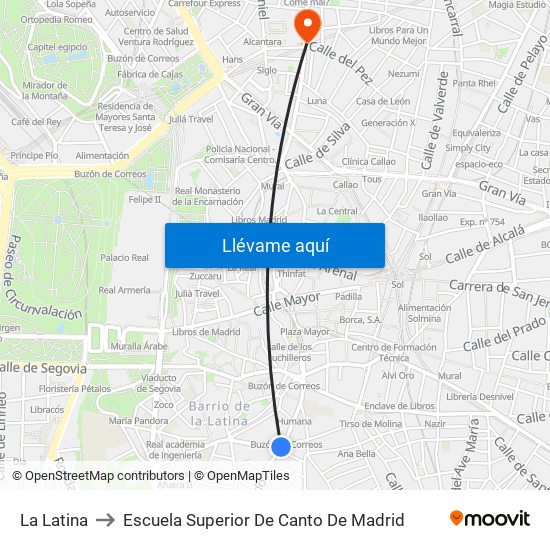 La Latina to Escuela Superior De Canto De Madrid map