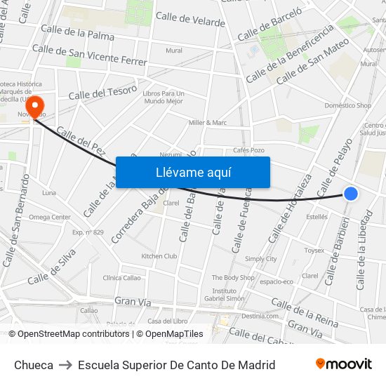 Chueca to Escuela Superior De Canto De Madrid map