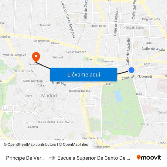 Príncipe De Vergara to Escuela Superior De Canto De Madrid map