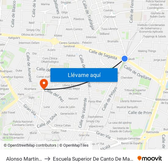 Alonso Martínez to Escuela Superior De Canto De Madrid map
