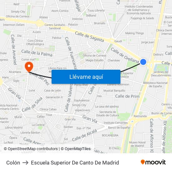 Colón to Escuela Superior De Canto De Madrid map