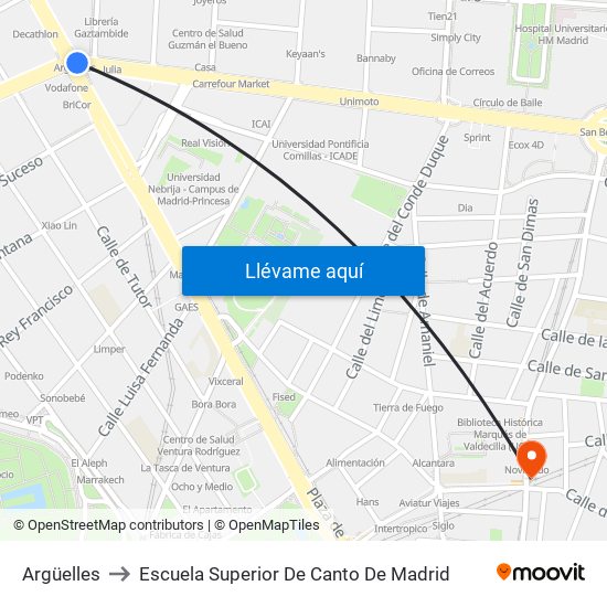 Argüelles to Escuela Superior De Canto De Madrid map