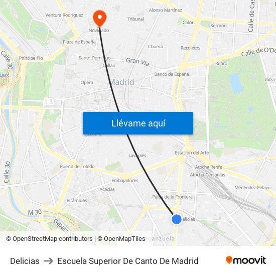Delicias to Escuela Superior De Canto De Madrid map