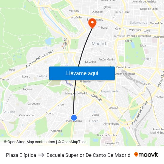 Plaza Elíptica to Escuela Superior De Canto De Madrid map