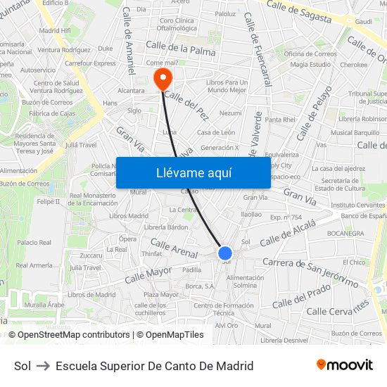 Sol to Escuela Superior De Canto De Madrid map