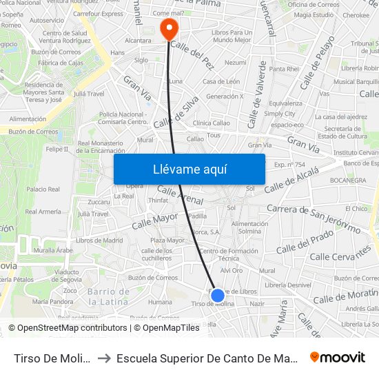 Tirso De Molina to Escuela Superior De Canto De Madrid map