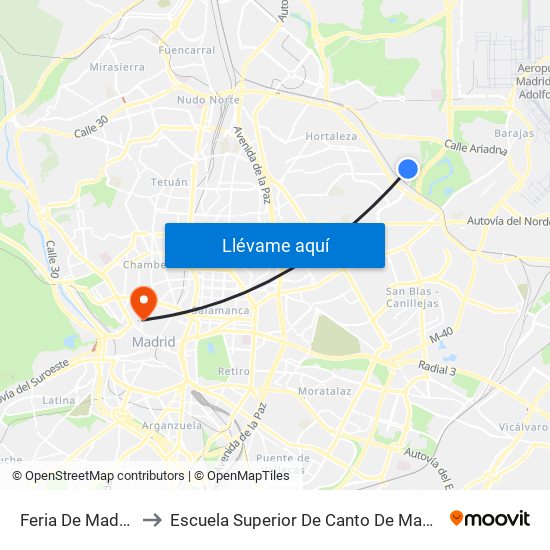 Feria De Madrid to Escuela Superior De Canto De Madrid map