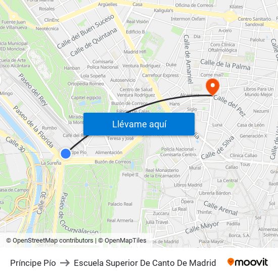 Príncipe Pío to Escuela Superior De Canto De Madrid map