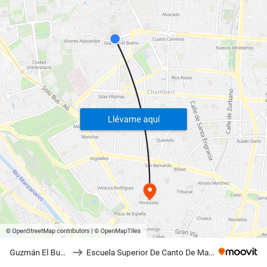 Guzmán El Bueno to Escuela Superior De Canto De Madrid map