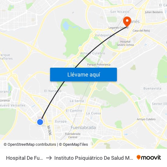 Hospital De Fuenlabrada to Instituto Psiquiátrico De Salud Mental José Germain map