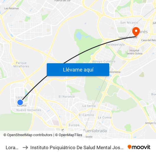 Loranca to Instituto Psiquiátrico De Salud Mental José Germain map