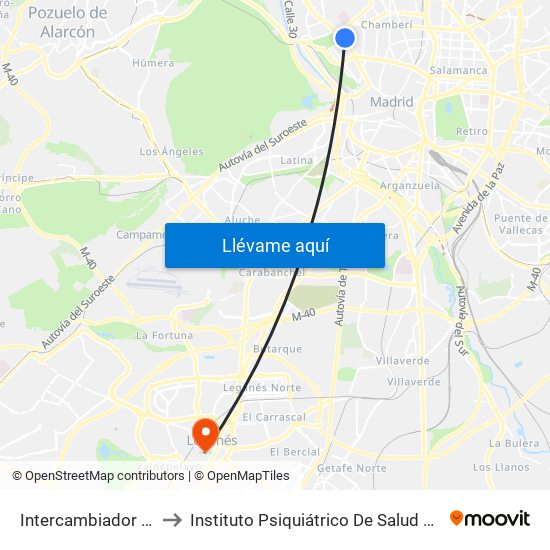 Intercambiador De Moncloa to Instituto Psiquiátrico De Salud Mental José Germain map