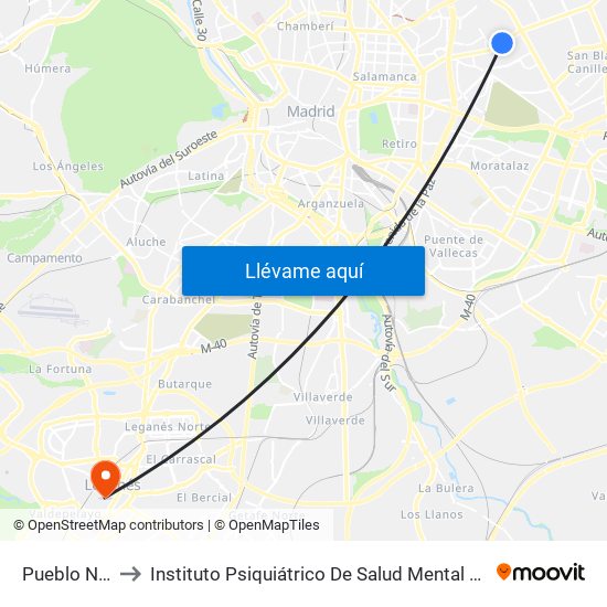 Pueblo Nuevo to Instituto Psiquiátrico De Salud Mental José Germain map