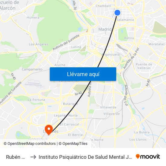 Rubén Darío to Instituto Psiquiátrico De Salud Mental José Germain map