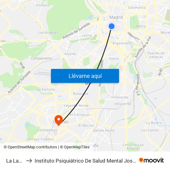 La Latina to Instituto Psiquiátrico De Salud Mental José Germain map