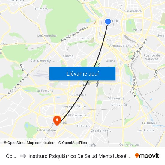 Ópera to Instituto Psiquiátrico De Salud Mental José Germain map