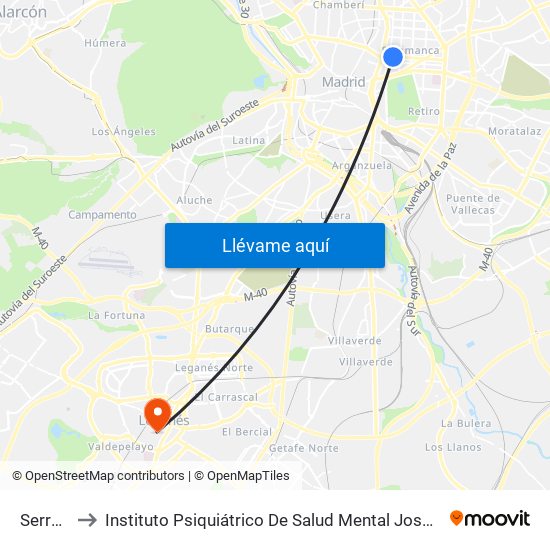 Serrano to Instituto Psiquiátrico De Salud Mental José Germain map