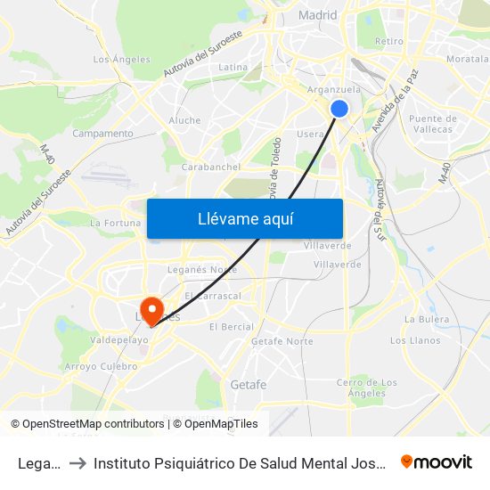 Legazpi to Instituto Psiquiátrico De Salud Mental José Germain map