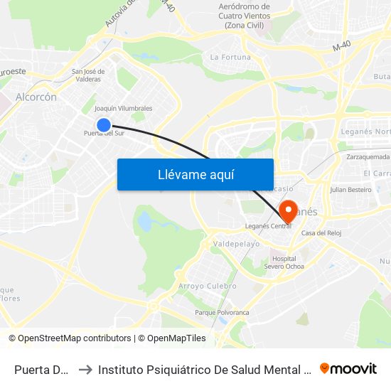 Puerta Del Sur to Instituto Psiquiátrico De Salud Mental José Germain map