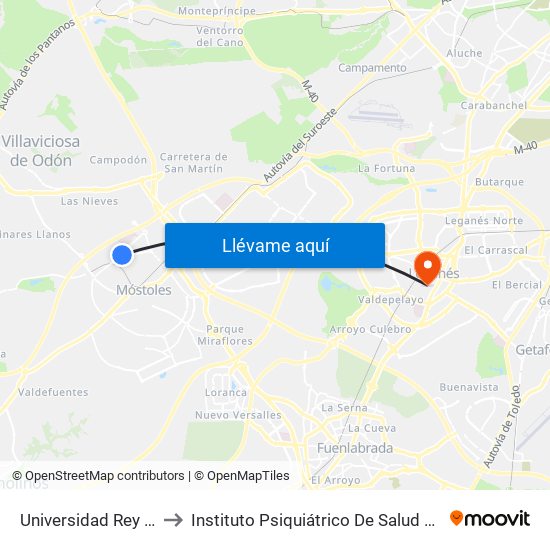 Universidad Rey Juan Carlos to Instituto Psiquiátrico De Salud Mental José Germain map