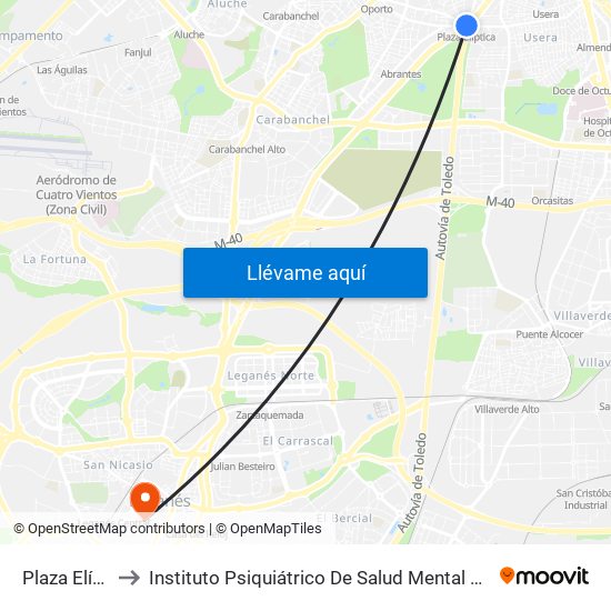 Plaza Elíptica to Instituto Psiquiátrico De Salud Mental José Germain map