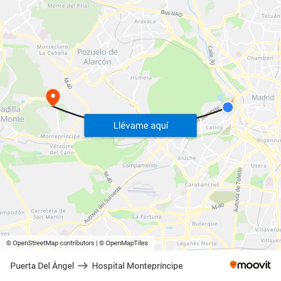 Puerta Del Ángel to Hospital Montepríncipe map