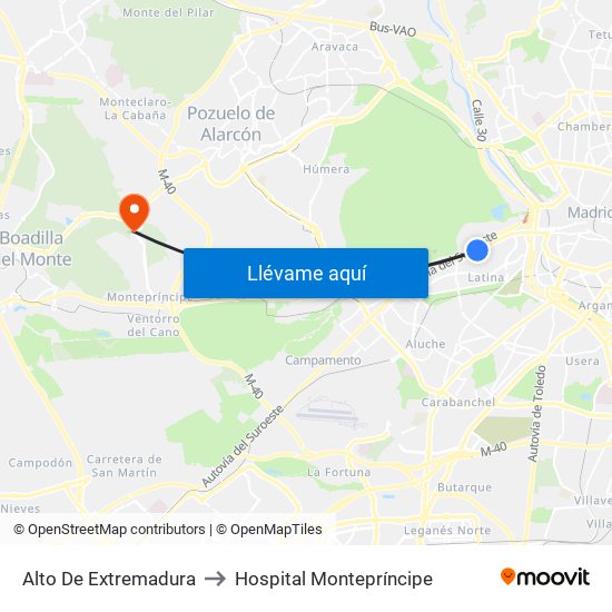 Alto De Extremadura to Hospital Montepríncipe map