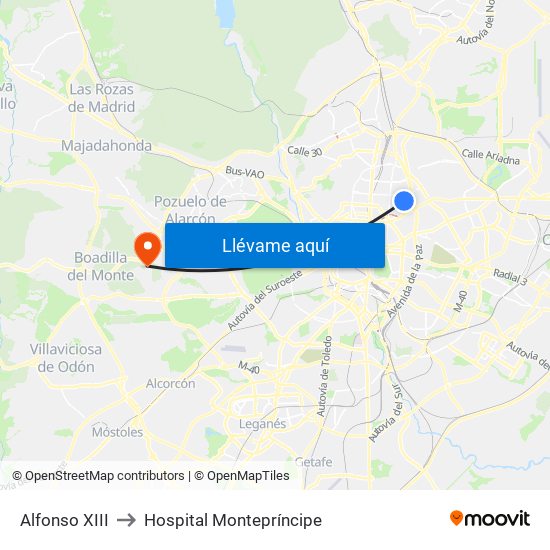 Alfonso XIII to Hospital Montepríncipe map