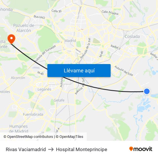 Rivas Vaciamadrid to Hospital Montepríncipe map