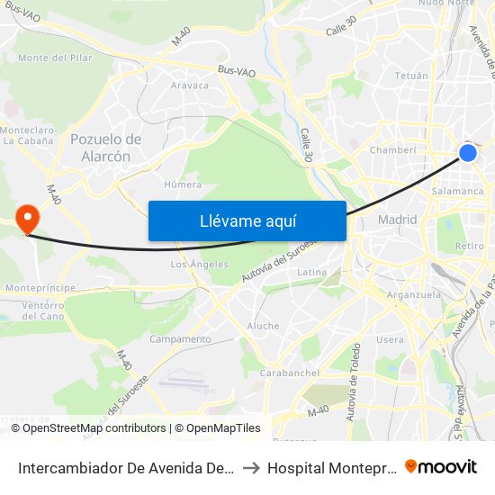 Intercambiador De Avenida De América to Hospital Montepríncipe map