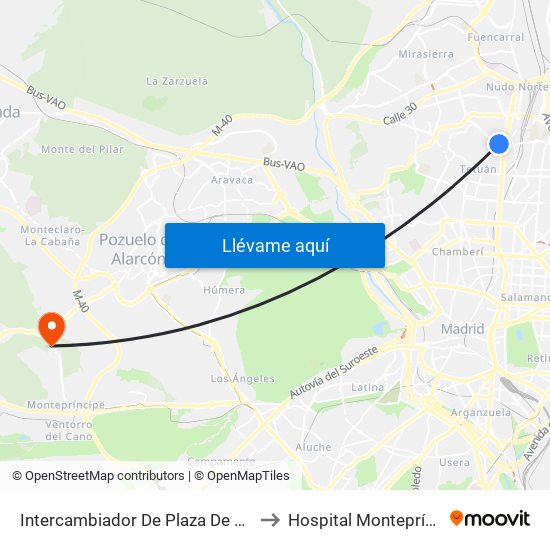 Intercambiador De Plaza De Castilla to Hospital Montepríncipe map