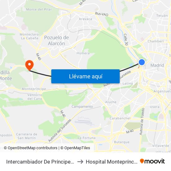 Intercambiador De Príncipe Pío to Hospital Montepríncipe map