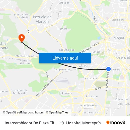 Intercambiador De Plaza Elíptica to Hospital Montepríncipe map