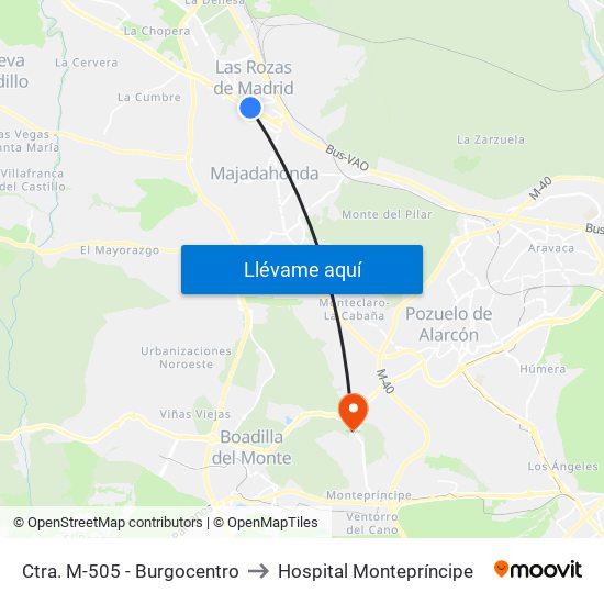 Ctra. M-505 - Burgocentro to Hospital Montepríncipe map