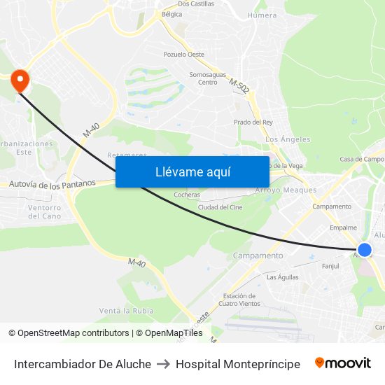 Intercambiador De Aluche to Hospital Montepríncipe map