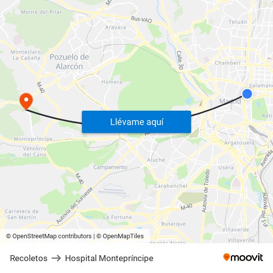 Recoletos to Hospital Montepríncipe map