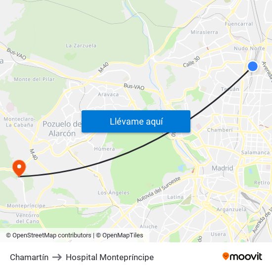 Chamartín to Hospital Montepríncipe map